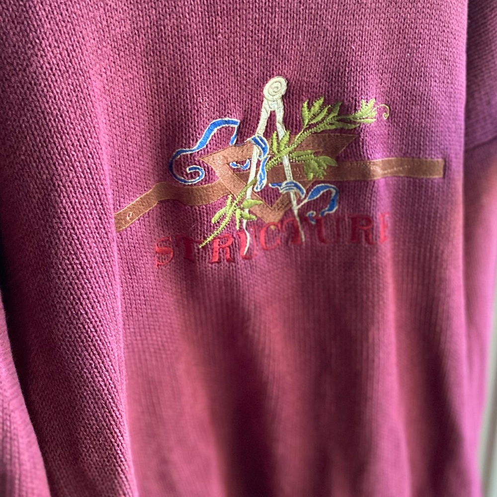 Maroon Vintage Structure Knit Embroidered Sweater